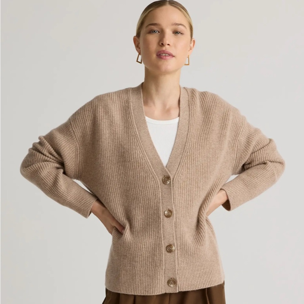 NWT Quince: Mongolian Cashmere Fisherman Cropped Cardigan Sweater M Oatmeal